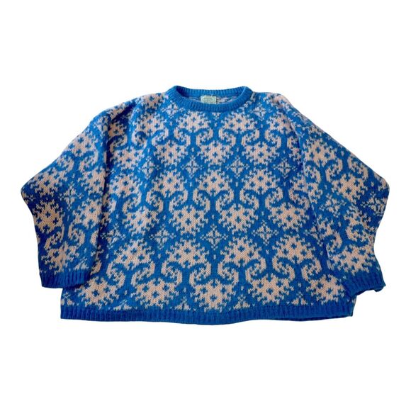 United Colors Of Benetton Sweaters - Vintage Benetton Sweater L Oversized Blue Pink Fair Isle Crewneck Knit Italy